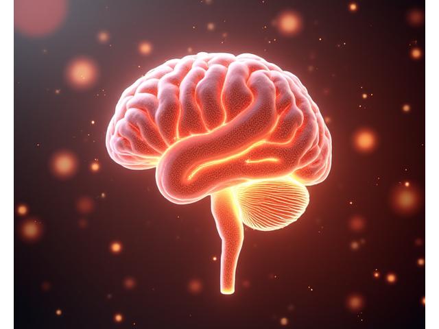 Illustration of the gut-brain connection with glowing neural pathways between brain and intestines