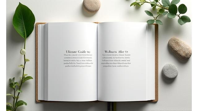 Open book titled Ultimate Guide to Wellness after 35, surrounded by natural elements.