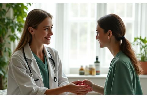A healthcare professional discussing a holistic treatment plan with a patient, surrounded by natural elements.