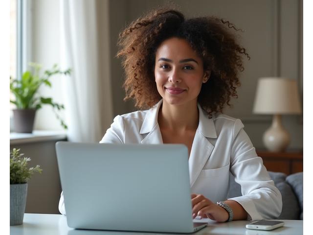 A certified health expert answering a question on a laptop in a video call.